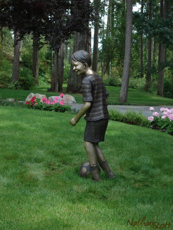 garden decor idea bronze sculpture make craft statue nathan scott boy soccer home landscape
