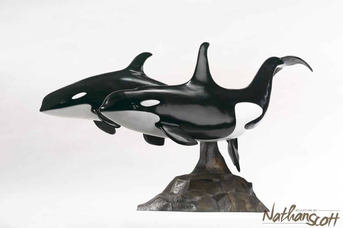 nathan scott westcoast sculpture orcas swimming ocean