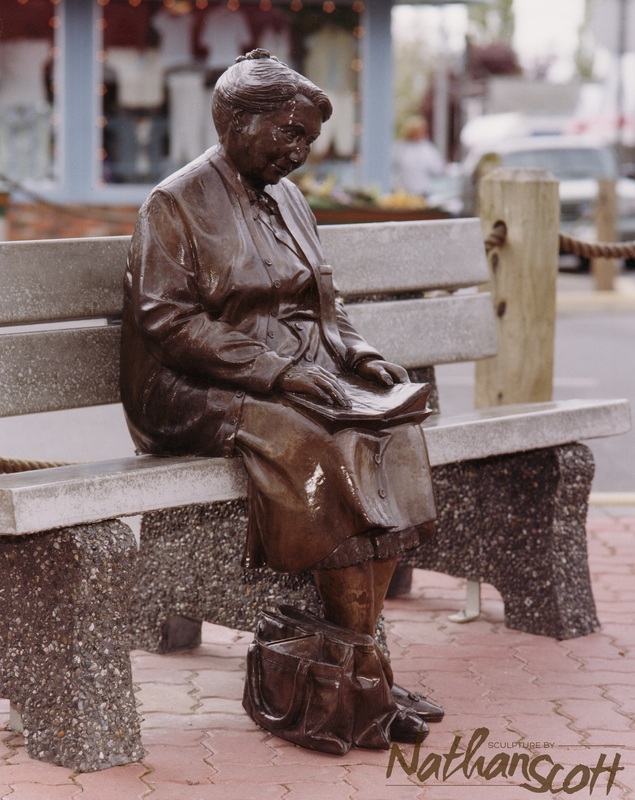 bronze sculpture mrs. stone public commission nathan scott sidney bc people street statue