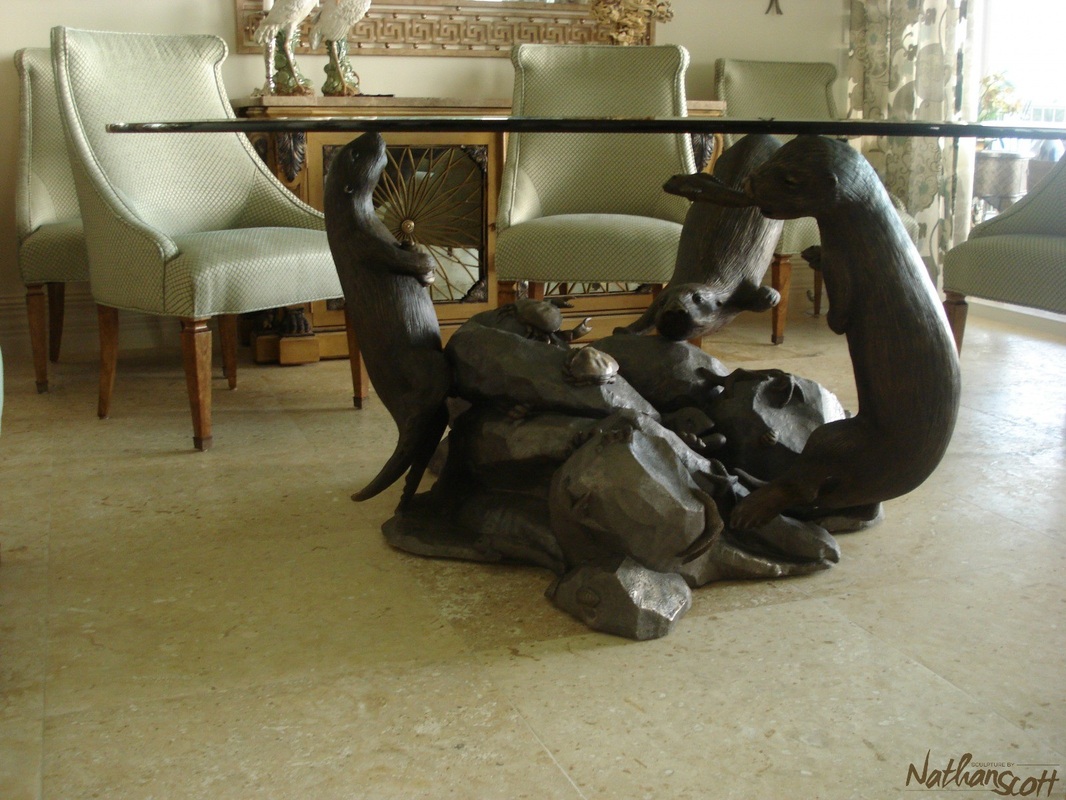 unique table art sculpture bronze private commission west coast art otters buy nathan scott