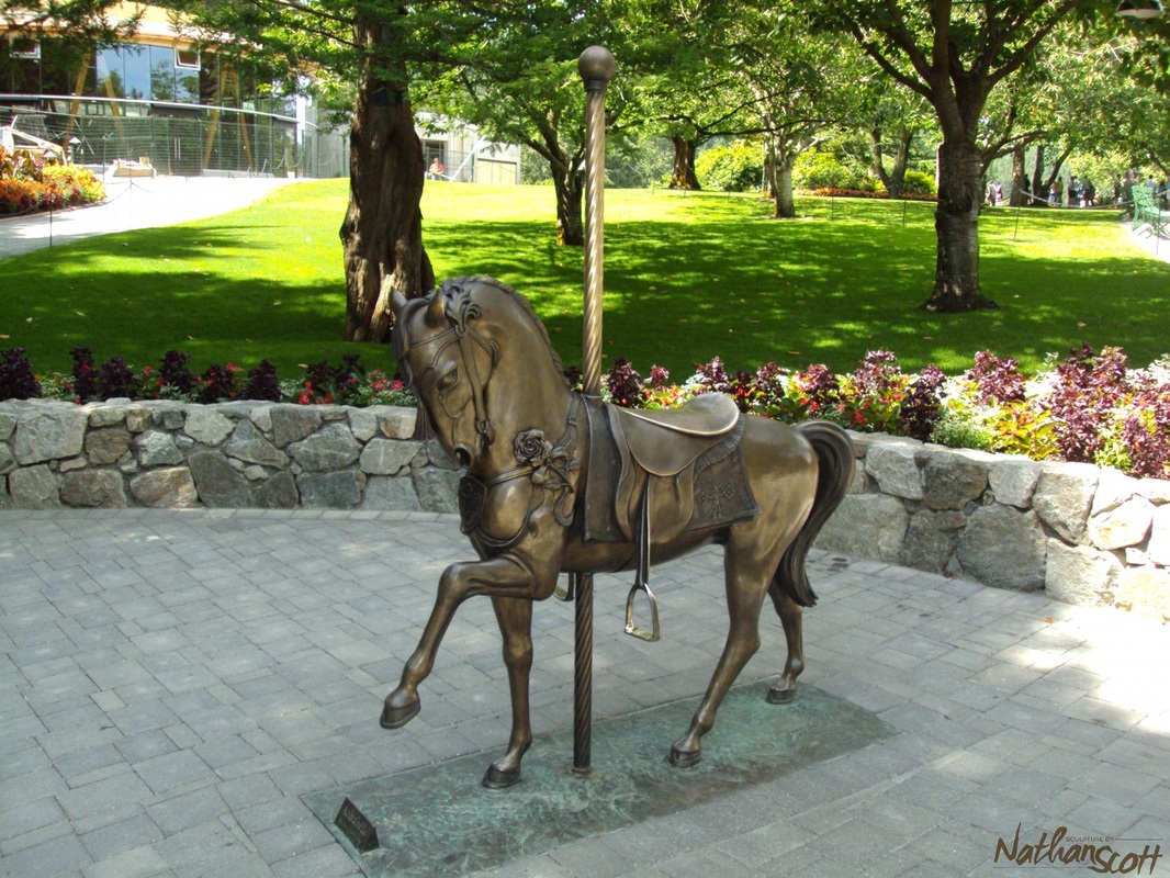 butchard gardens horse sculpture merry go round bronze nathan scott piece art victoria bc international annabelle