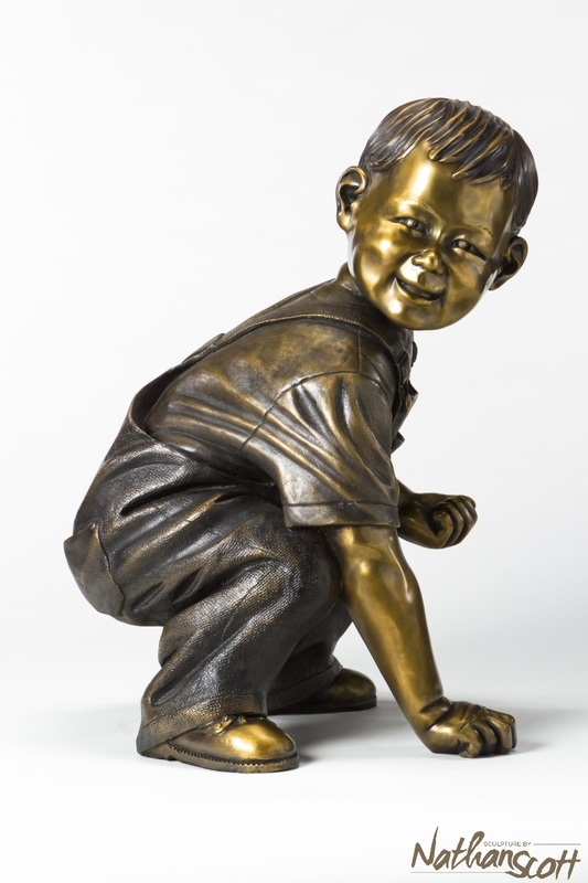 bronze sculpture boy crouching caleb limited edition
