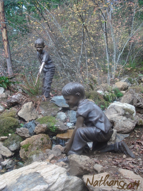 boy yard sculpture nathan scott bronze private commission