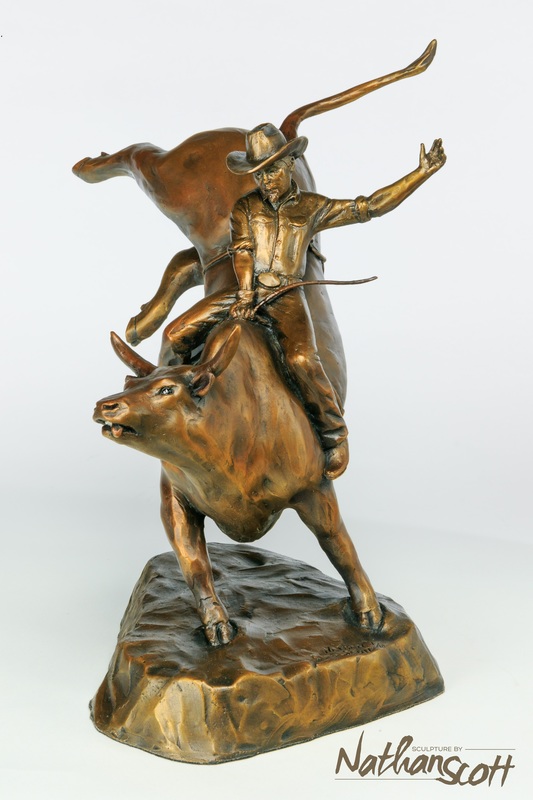 close up bull bronze piece artwork western cowboy