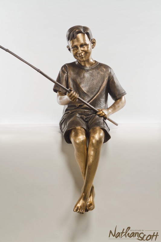 bronze sculpture figurative boy fishing limited edition art