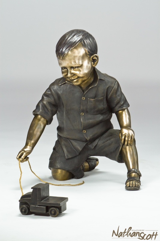 bronze limited edition gift art boy with boat or car