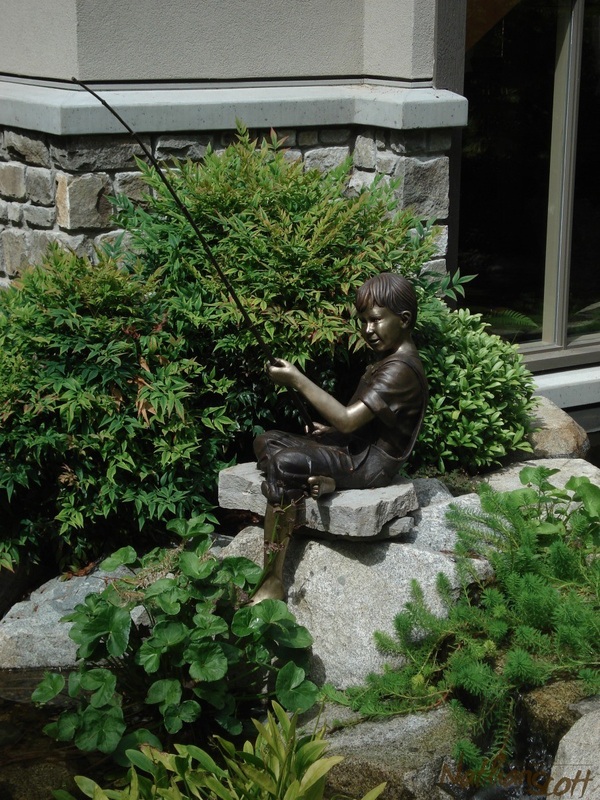 bronze sculpture boy fishing garden landscape fountain nathan scott artist private commission