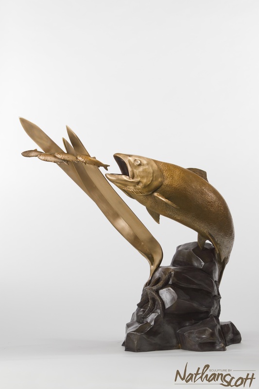 west coast art gift sculpture idea salmon fish bronze home interior design idea nathan scott 