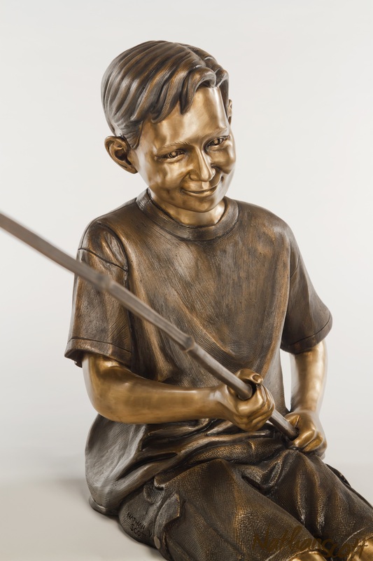 limited edition art bronze sculpture boy fishing