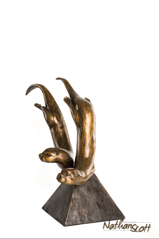 eb flow bronze sculpture otter wildlife westcoast art 