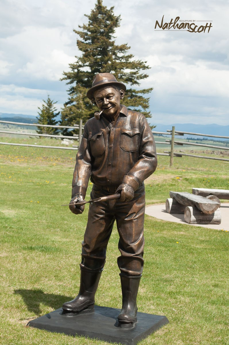 bronze sculpture statue gardener landscape design art