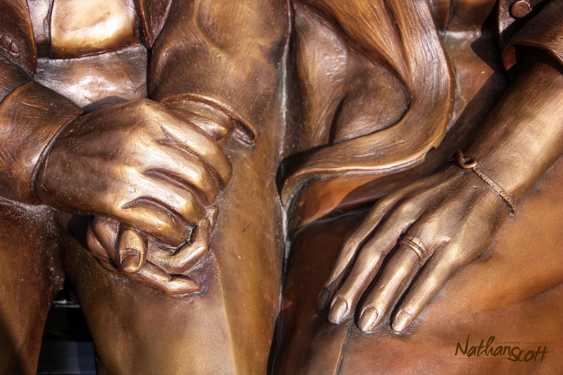 close up hands how to technique bronze older couple statue private commission nathan scott sculpture
