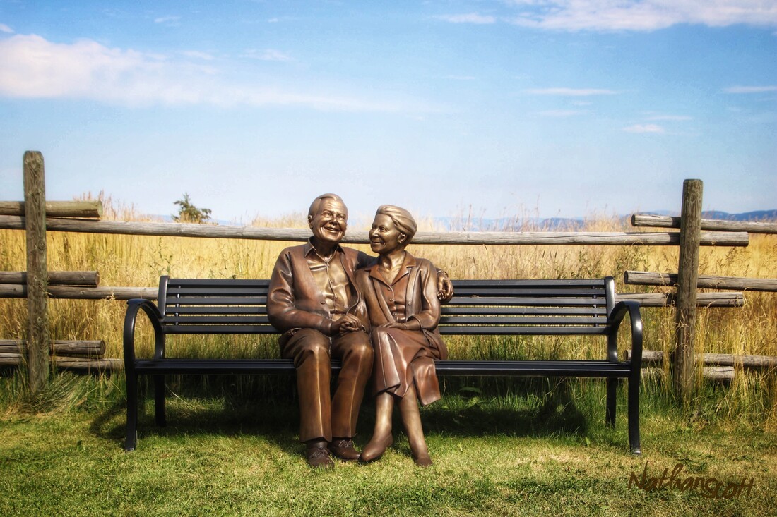 bench bronze older couple statue private commission nathan scott sculpture