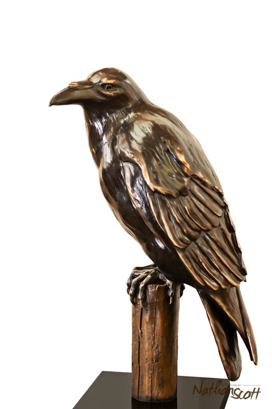 bronze watchman wildlife raven private commission nathan scott sculpture